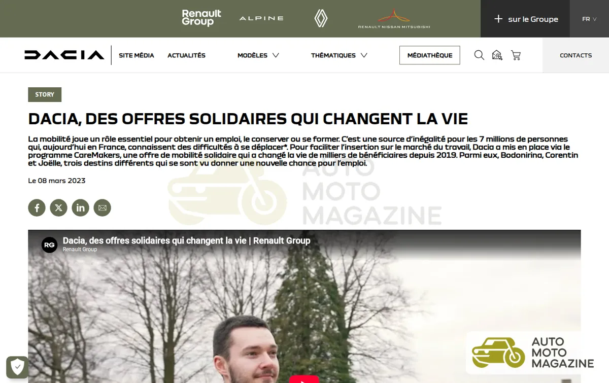 Capture : Dacia, des offres solidaires qui changent la vie - Site media global de Dacia